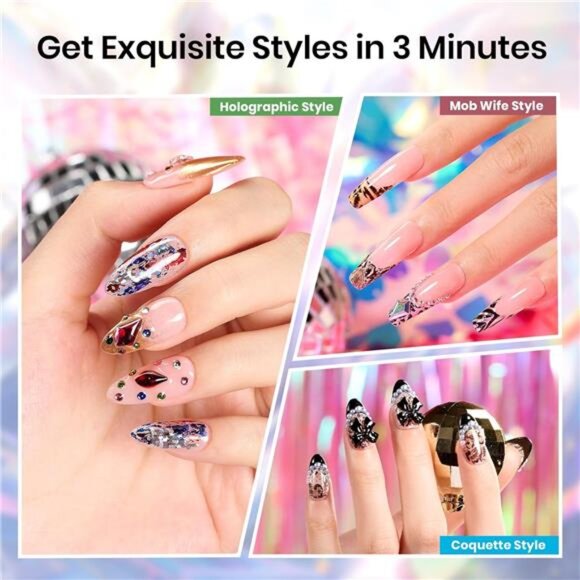 Beetles Nail Foil Art Kit, 20 Pcs Nail Foils Transfer with 30ml Nail Foil Glue - Picture 3 of 7